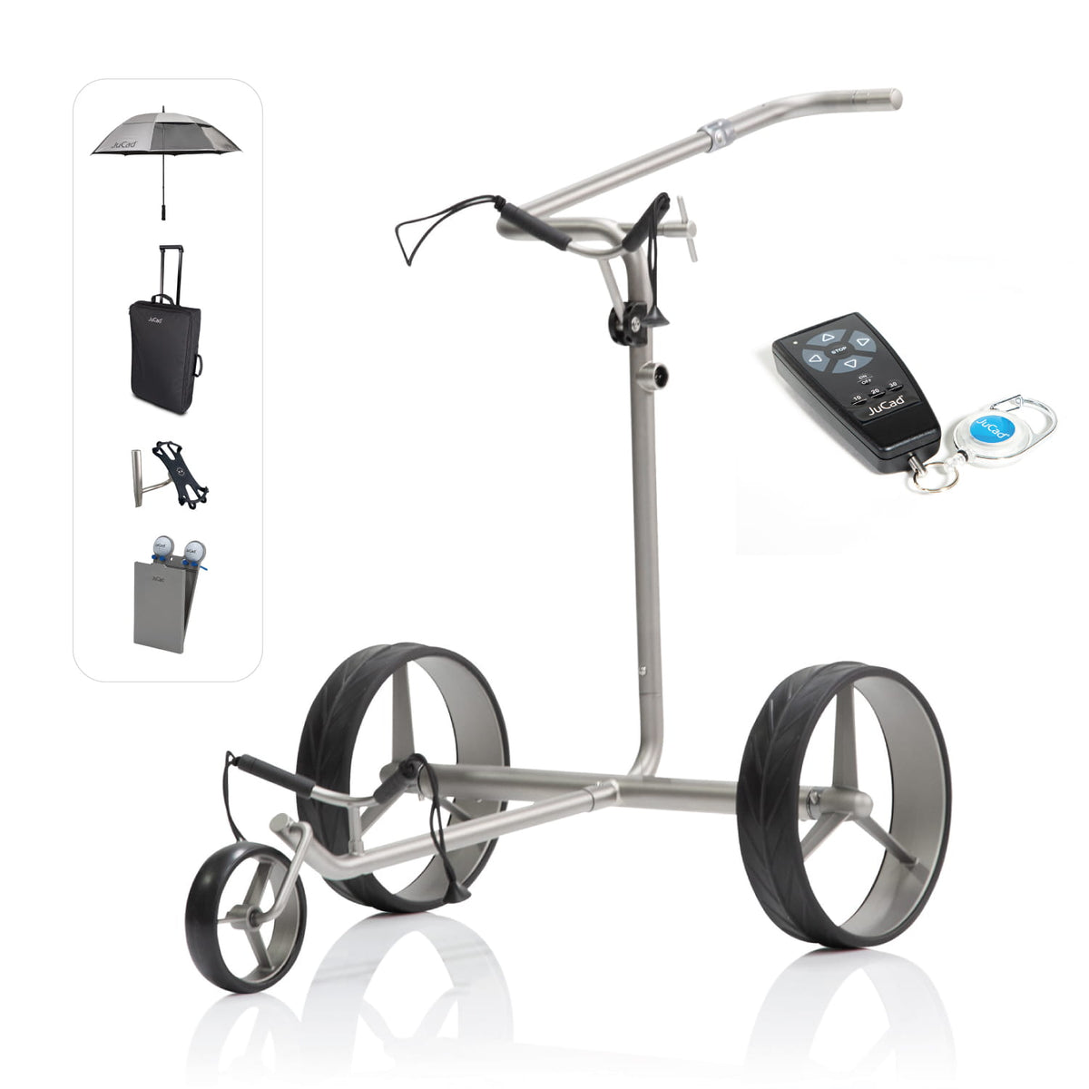 JuCad Titanium Travel Remote Control Electric Golf Trolley Bundle