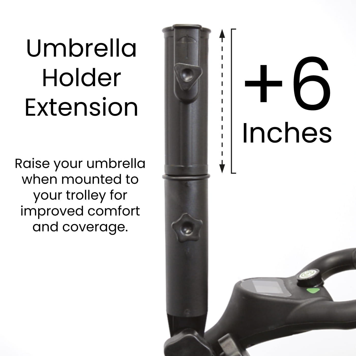 PowerBug electric golf trolley umbrella holder extension compatible with Motocaddy Powakaddy